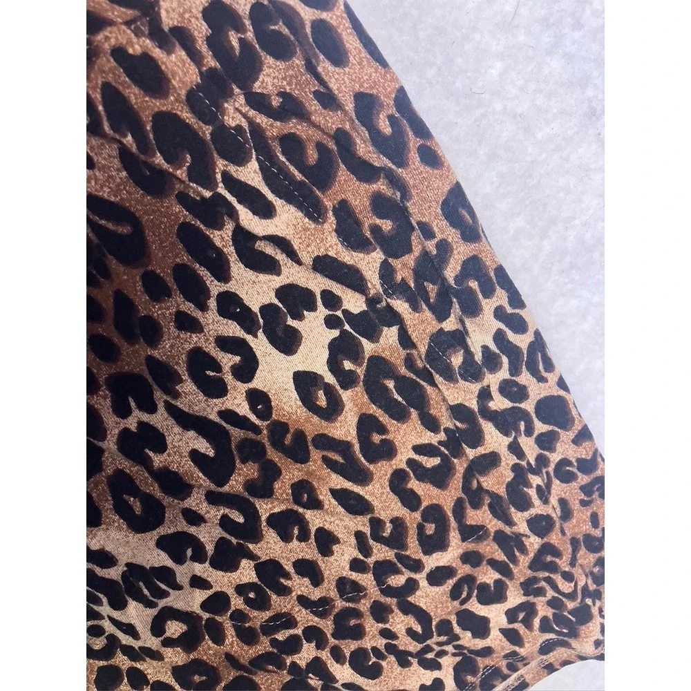 Soma Pajama Set Women Small Brown Leopard‎ Print Lace Trim Button Front Shorts
